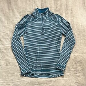 Smartwool 1/4 Zip Wool Top Womens M Teal Striped